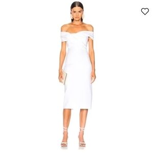 CUSHNIE ET OCHS TWIST OFF SHOULDER PENCIL‎ DRESS WHITE 4